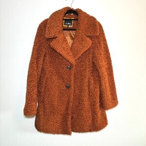 Sam Edelman Anthropologie Teddy Bear Coat Burnt Orange Cozy Sherpa Womens Large
